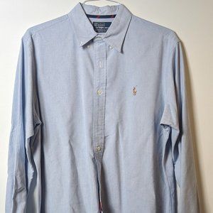 100% Cotton - Polo by Ralph Lauren - Blue Woven Men's Dress Shirt XL/XXL